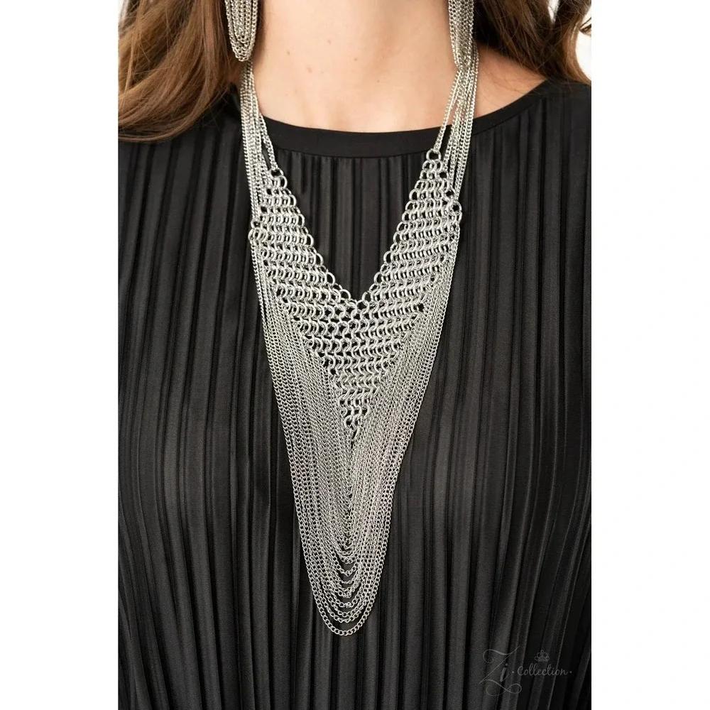 Paparazzi‎ ZI Collection 2020  Defiant Silver Necklace Set Streampunk Rocker - Picture 2 of 4